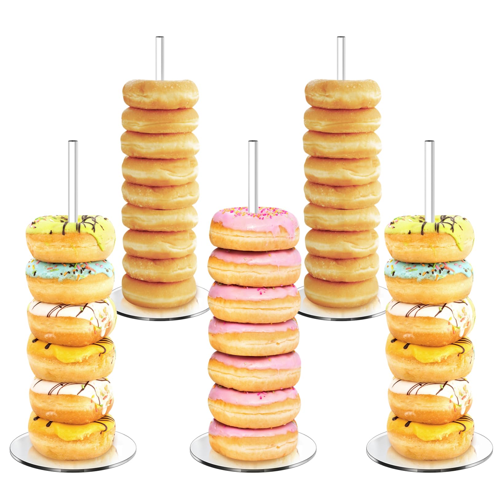 Ponpon Acrylic Donut Stand for Dessert Table, 5 Packs Clear Donuts ...