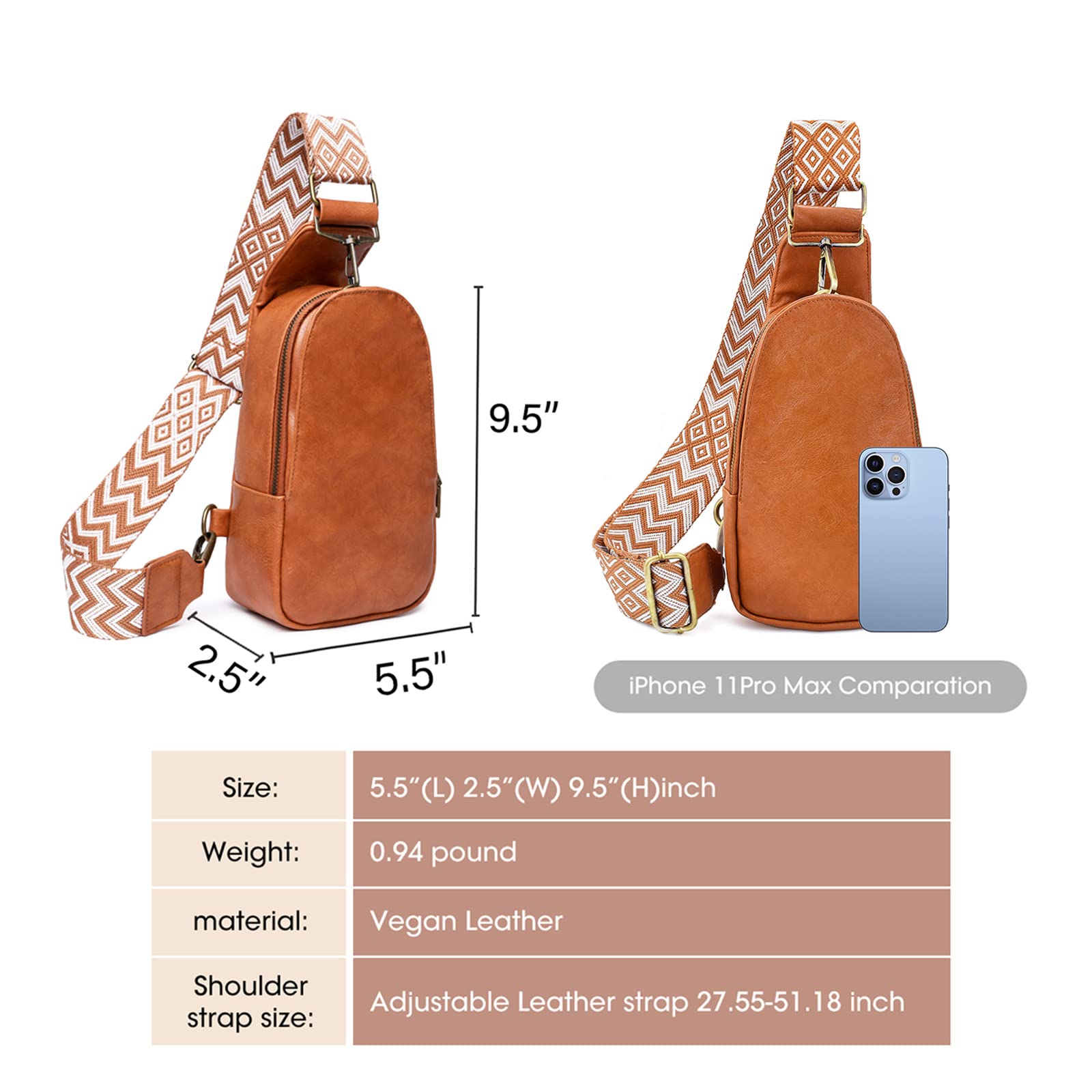 Huwzder Sling Bag for Women PU Leather Sling Bag Small Crossbody Sling Backpack Multipurpose Chest Bag for Women Cycling (A-Orange)