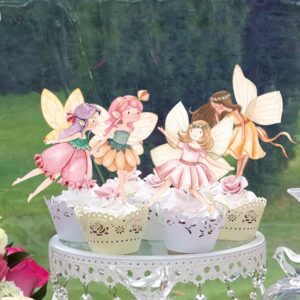 Fairy Cupcake Toppers Flower Fairy Party Cupcake Toppers 24Pcs Fairies Party Cake Picks Garden Birthday Party Decorations for Elves Theme Baby Shower Supplies