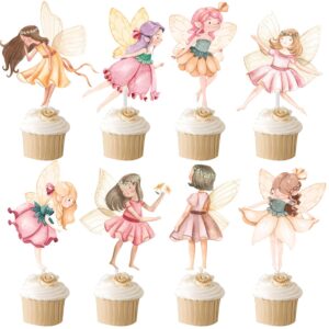 Fairy Cupcake Toppers Flower Fairy Party Cupcake Toppers 24Pcs Fairies Party Cake Picks Garden Birthday Party Decorations for Elves Theme Baby Shower Supplies