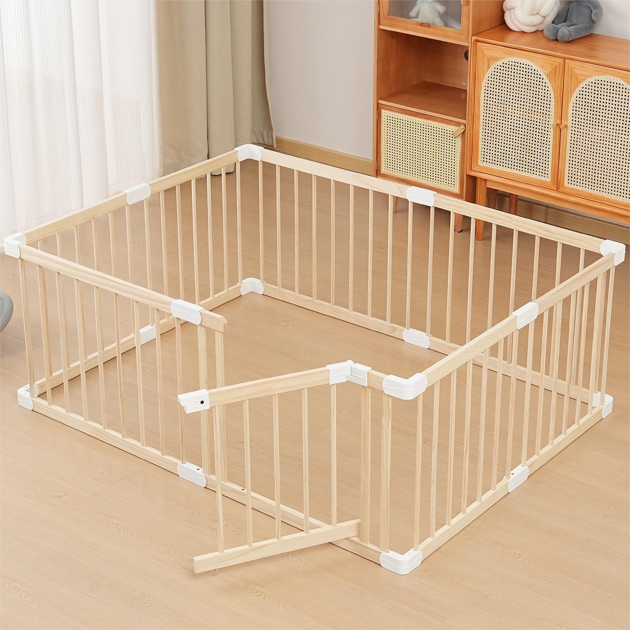 Loribaby Baby Playpen Fence Yards,Playpen Play Pens for Babies and Toddlers,Toddler Playpen,Large Baby Playpen Wooden (120x160x61 CM)