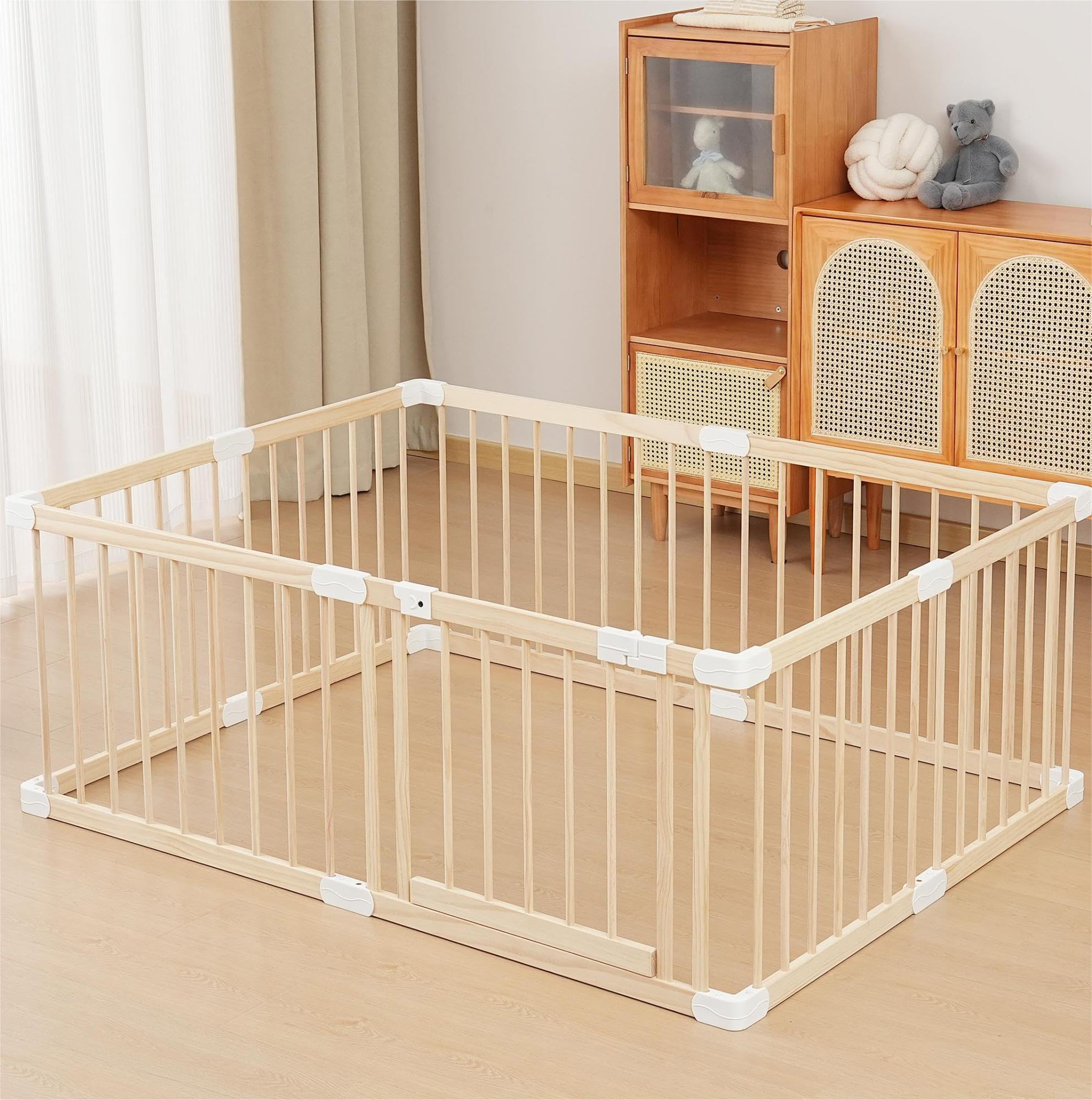 Loribaby Baby Playpen Fence Yards,Playpen Play Pens for Babies and Toddlers,Toddler Playpen,Large Baby Playpen Wooden (120x160x61 CM)