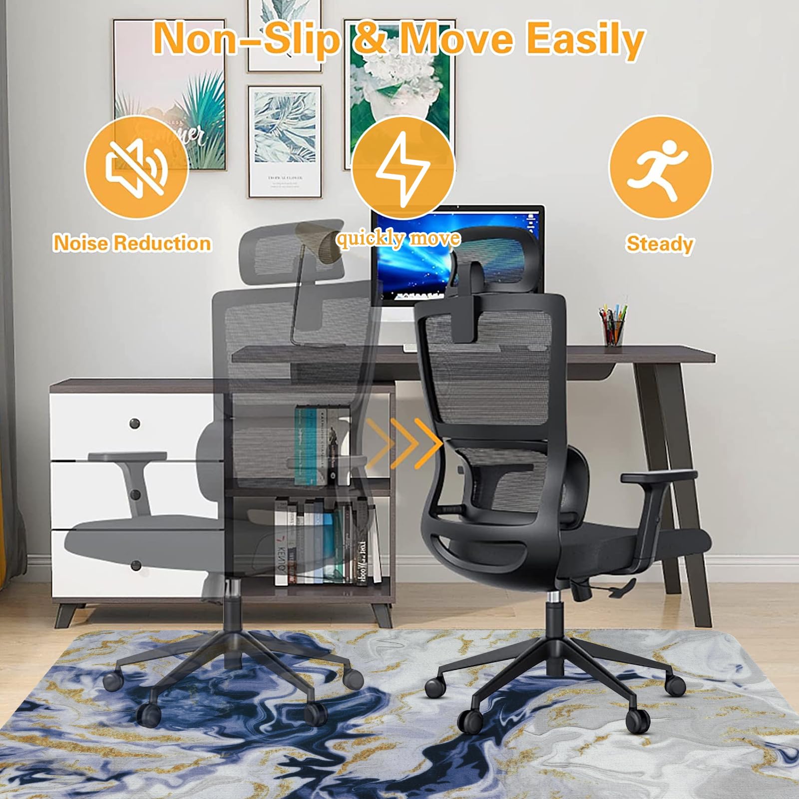 Bsmathom Office Chair Mat for Hardwood/Tile Floor, 48"x36" Abstruct Computer Gaming Chair Mat, Large Anti-Slip Desk Chair Mat Wood/Tile Protection Mat for Home Office(48"x36", Blue)