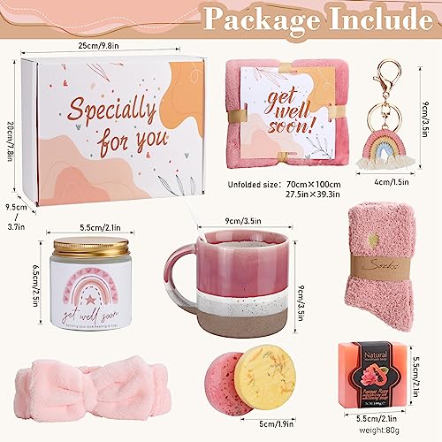 Get Well Soon Gifts for Women, Care Package Gift Feel Better Basket，Personalized Gifts After Surgery Recovery Gift Thinking of You Box with Blanket Coffee Tumbler for Women Friends Female