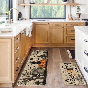 Hexagram Halloween Kitchen Mats Set of 2, Happy Halloween Kitchen Rugs and Mats, Farmhouse Buffalo Plaid Black Cat Mats for Floor Decorations, Decorative Halloween Kitchen Decor 17x29 Inch-17x47 inch