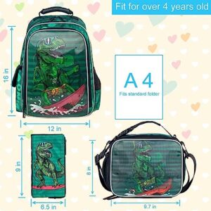 AGSDON 3PCS Dinosaur Backpack for Boys, 16" little Kids Preschool School Bookbag and Lunch Box