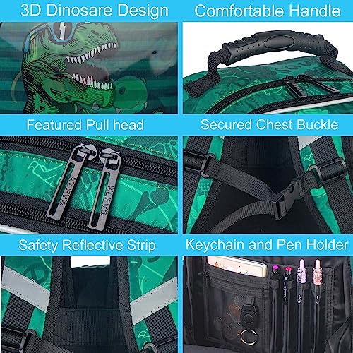 AGSDON 3PCS Dinosaur Backpack for Boys, 16" little Kids Preschool School Bookbag and Lunch Box