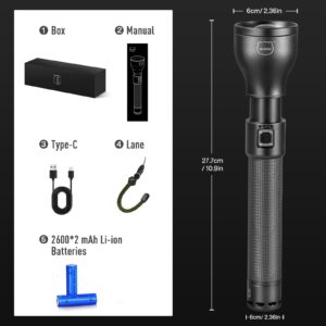 MIAOKE 250,000 Flashlights High Lumens, IPX7 & Zoomable XHP-90 Led Super Bright Rechargeable Flashlight with 3 Lighting Modes, Flashlights for Home, Hunting, Camping, Emergencies-Best Gift for Man