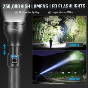 MIAOKE 250,000 Flashlights High Lumens, IPX7 & Zoomable XHP-90 Led Super Bright Rechargeable Flashlight with 3 Lighting Modes, Flashlights for Home, Hunting, Camping, Emergencies-Best Gift for Man