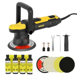 weize dual action polisher, 5 /6 inch random orbital buffer polisher for car detailing, 2000-6400 opm, 6 variable speed with detachable pads, polishes & compounds kit perfect for boat, car polishing