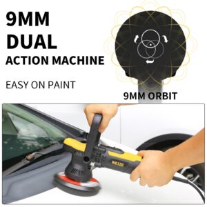 WEIZE Dual Action Polisher, 5 /6 Inch Random Orbital Buffer Polisher for Car Detailing, 2000-6400 OPM, 6 Variable Speed with Detachable Pads, Polishes & Compounds Kit Perfect for Boat, Car Polishing