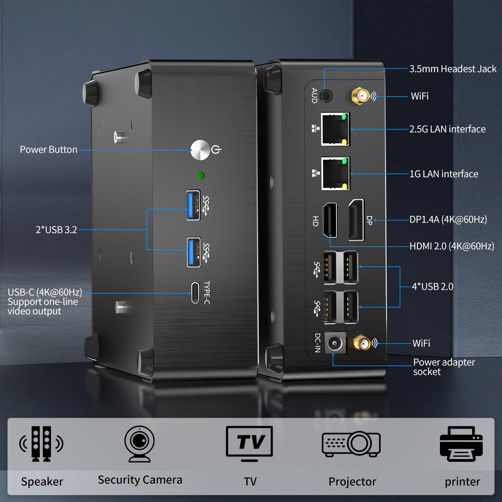 Kinupute Mini PC with Ryzen 9 5900HX Upto 4.6GHz, Desktop Computer with 64G DDR4, 1T M.2 NVME SSD, Windows 11 Pro, , DP/HDMI/USB-C Port, 4K@60Hz Triple Display, Dual LAN, 1x2.5G LAN, WiFi 6/BT5.1