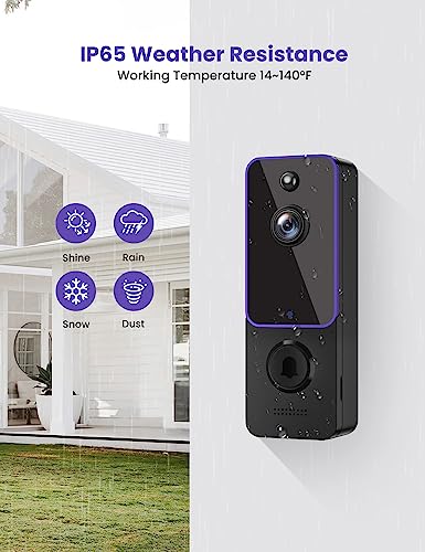 Aiwit Doorbell Camera Wireless, Indoor/Outdoor Surveillance Cam, Battery Powered, Included Chime Ringer, Live View, AI Smart Human Detection, 2-Way Audio, 2.4G WiFi, HD Night Vision, Cloud Storage