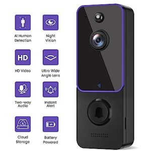 Aiwit Doorbell Camera Wireless, Indoor/Outdoor Surveillance Cam, Battery Powered, Included Chime Ringer, Live View, AI Smart Human Detection, 2-Way Audio, 2.4G WiFi, HD Night Vision, Cloud Storage