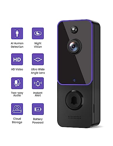 Aiwit Doorbell Camera Wireless, Indoor/Outdoor Surveillance Cam, Battery Powered, Included Chime Ringer, Live View, AI Smart Human Detection, 2-Way Audio, 2.4G WiFi, HD Night Vision, Cloud Storage