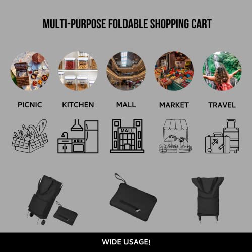 New Home Era Foldable Shopping Cart for Groceries with Wheels | Grocery Cart | Shopping Cart | Rolling Cart Convenient and Durable | Ideal for Groceries, Shopping, Kitchen, and Travel - (Black)
