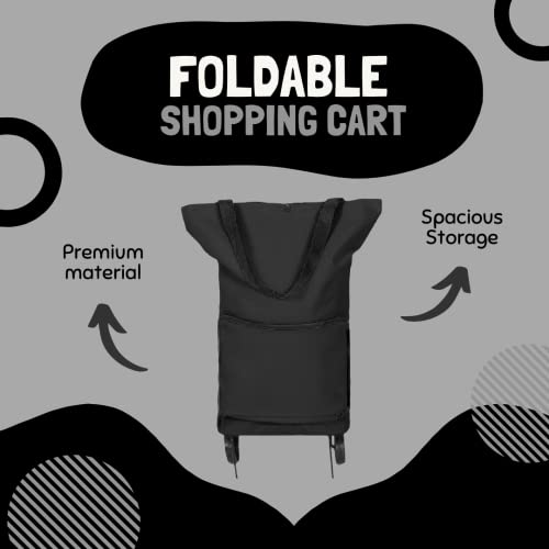 New Home Era Foldable Shopping Cart for Groceries with Wheels | Grocery Cart | Shopping Cart | Rolling Cart Convenient and Durable | Ideal for Groceries, Shopping, Kitchen, and Travel - (Black)
