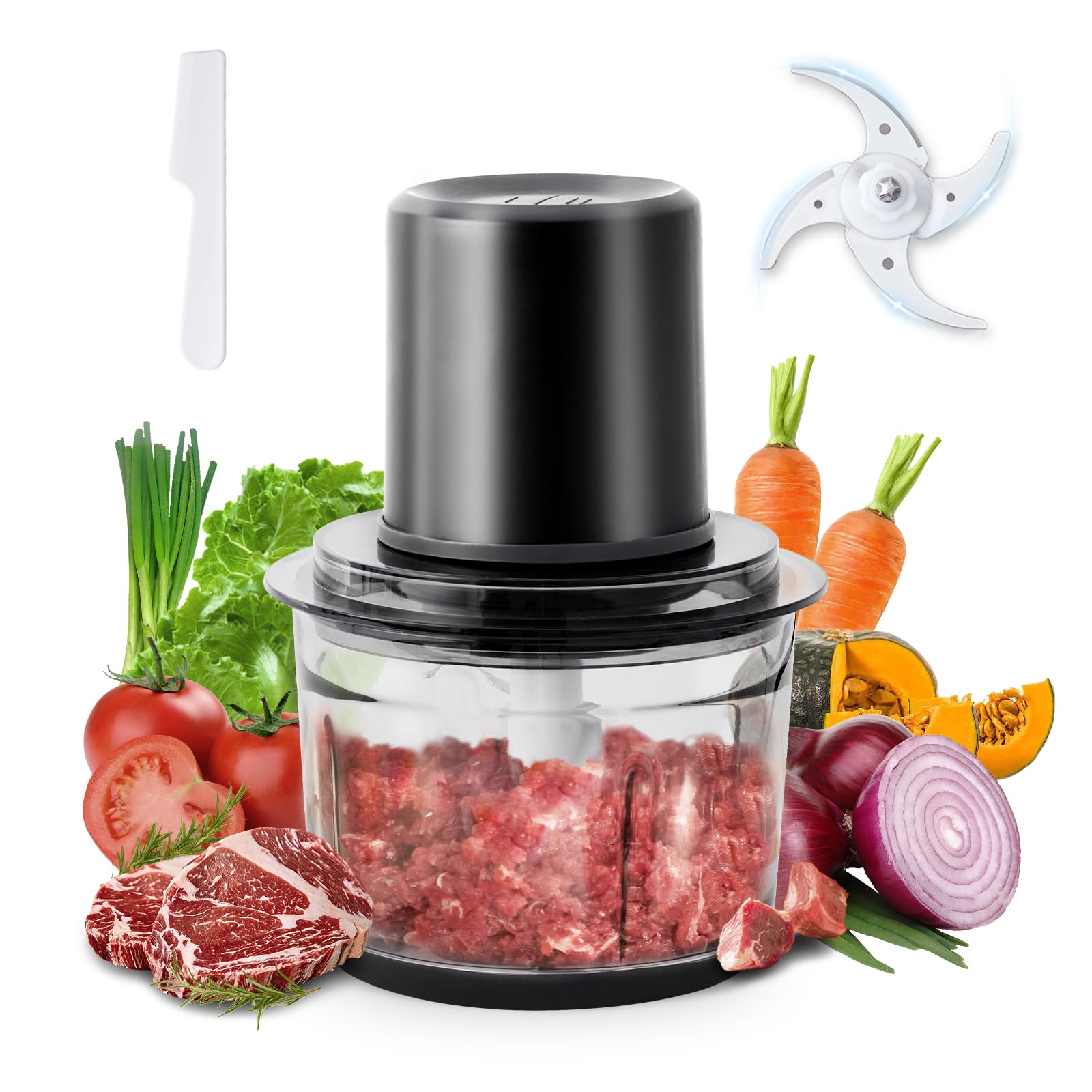 Olayks Electric Food Processor, Small Electric Food Chopper for Baby Food, Vegetables, Meat, Fruits, Nuts, 5 Cup Food Chopper with 2 Speed