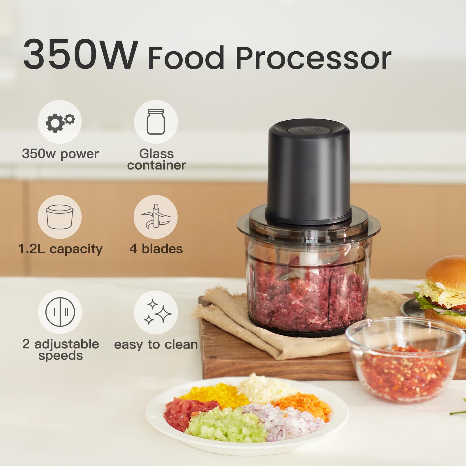 Olayks Electric Food Processor, Small Electric Food Chopper for Baby Food, Vegetables, Meat, Fruits, Nuts, 5 Cup Food Chopper with 2 Speed