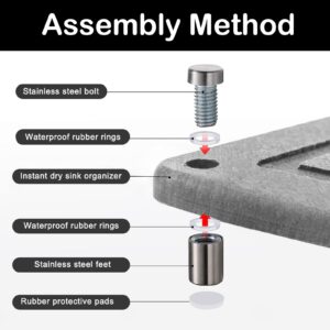 Instant Dry Sink Organizer for Bathroom & Kitchen,Stone Sink Caddy for Preventing Moisture Buildup,Natural Diatomaceous Fast Drying Stone Sink Tray with Stainless Steel Legs (Grey, 8.7"×8.7")