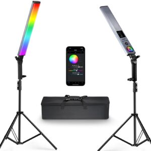 neewer upgraded interactive rgb led video light stick with stand kit, 2 pack bh-30s photography lighting wand with rgbww hue mixer/2.4g app control/2500k-10000k/cri&tlci97+/18 effects/31wh battery