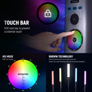 NEEWER Upgraded Interactive RGB LED Video Light Stick with Stand Kit, 2 Pack BH-30S Photography Lighting Wand with RGBWW Hue Mixer/2.4G APP Control/2500K-10000K/CRI&TLCI97+/18 Effects/31Wh Battery
