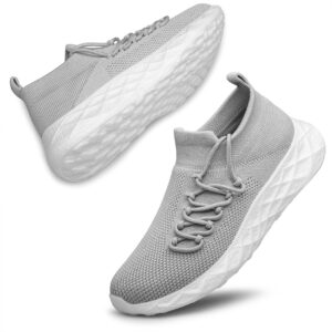 sillenorth women's walking shoes sock sneakers slip on mesh sport running shoes casual lightweight shoes for gym work jogging light grey size 9
