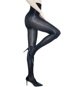 gocbobo women's oil shiny pantyhose high waist control top sheer glossy tights plus size silk pantyhose for women black
