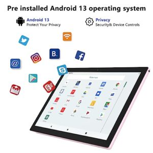 Android 13 Tablet with Keyboard, 2 in 1 Tablet 10.1 Inch, 6GB RAM+64GB ROM/512GB Expandable Tablet PC, 2.0Ghz Quad-Core HD IPS Screen, 8MP Camera, 2.4G/5G WiFi 6 BT 5.0 Tablets with Case Mouse Stylus