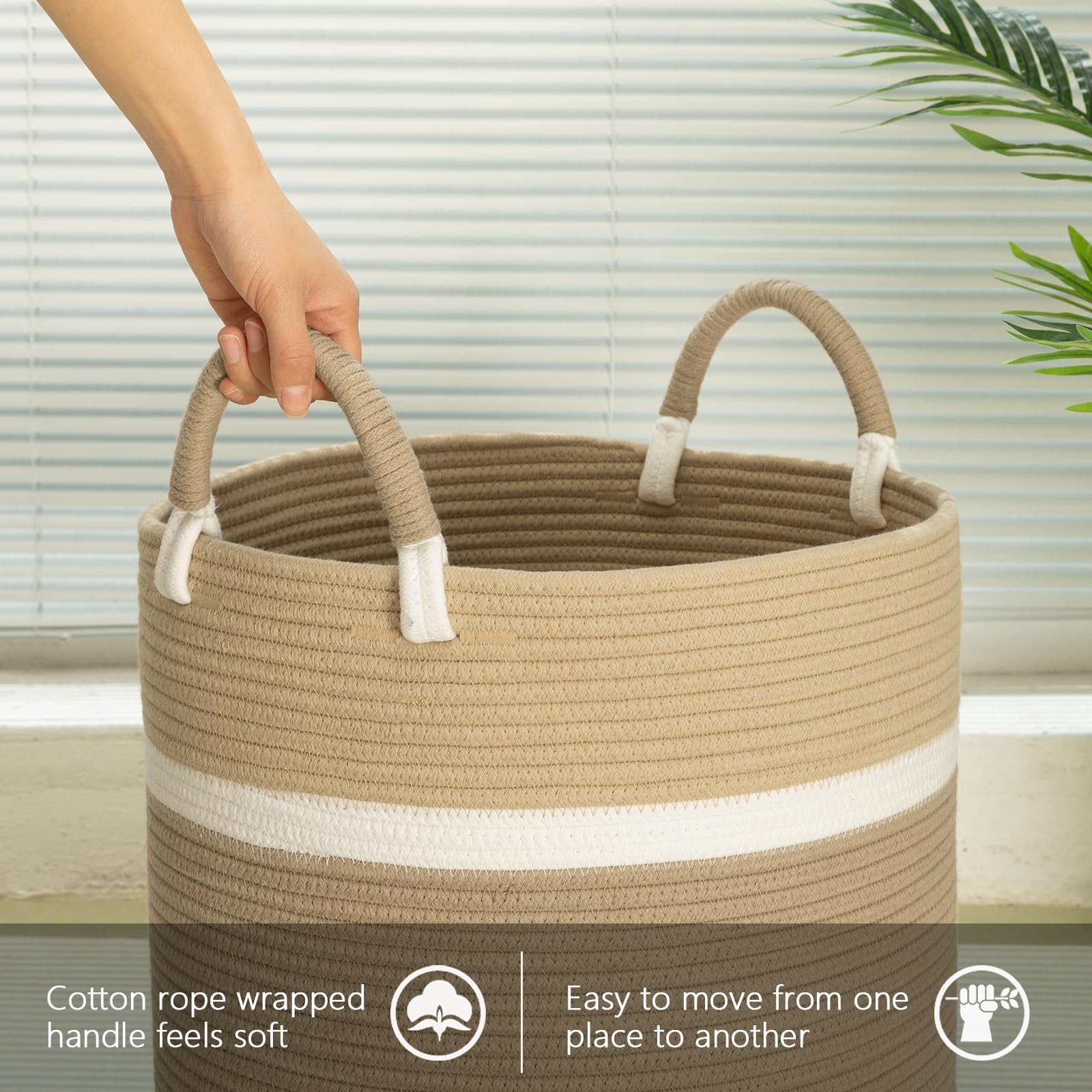 OIAHOMY Cotton Rope Basket 15.8" x 15.8" x 13.8"-Woven Blanket Basket, Baby Laundry Basket, Nursery Kids Toy Storage Organizer,Yellow & Yellow