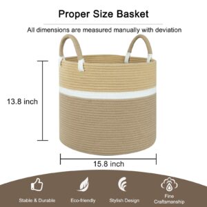 OIAHOMY Cotton Rope Basket 15.8" x 15.8" x 13.8"-Woven Blanket Basket, Baby Laundry Basket, Nursery Kids Toy Storage Organizer,Yellow & Yellow