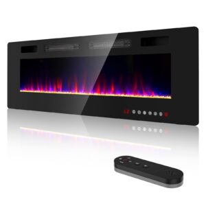 electric fireplace-60'' wall fireplace for living room-fireplace heater insert wall mounted with remote control,timer,12 flame colors,750/150w,ultra thin
