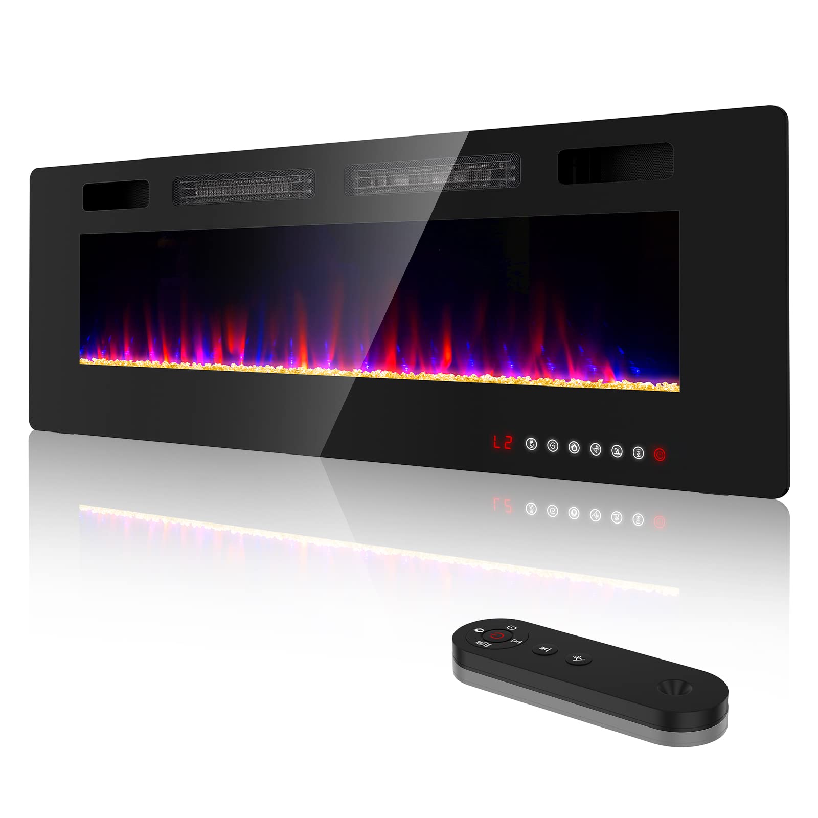 Electric Fireplace-60'' Wall Fireplace for Living Room-Fireplace Heater Insert Wall Mounted with Remote Control,Timer,12 Flame Colors,750/150W,Ultra Thin