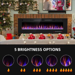 Electric Fireplace-60'' Wall Fireplace for Living Room-Fireplace Heater Insert Wall Mounted with Remote Control,Timer,12 Flame Colors,750/150W,Ultra Thin