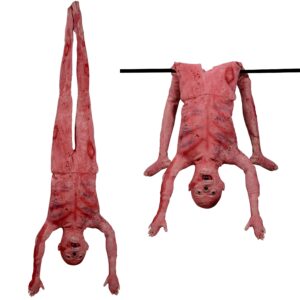 AOFOX Halloween Corpse Props Bloody Dead Body, 4.6ft Latex Skinned Full Hanging Body Fake Corpse Torso Halloween Body Parts Props for Haunted House Zombie Halloween Party Decoration