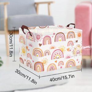 Clastyle Boho Pink Purple Rainbow Storage Baskets Rectangular Sun Heart White Shelf Basket with Handle Clothes Books Toys Storage Bin for Bedroom Kindergarten