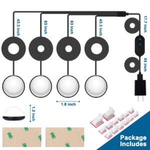 4 Pack RGB Shelf Lights, Wired Display Lights with Memory Function, Plug-in Bookshelf Lighting, Color Changing Under Shelf Lighting, RGB Puck Lights for Shelf/Cabinet/Display Case, Button Control