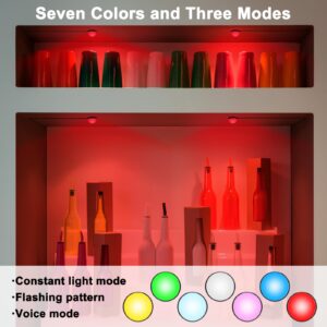 4 Pack RGB Shelf Lights, Wired Display Lights with Memory Function, Plug-in Bookshelf Lighting, Color Changing Under Shelf Lighting, RGB Puck Lights for Shelf/Cabinet/Display Case, Button Control