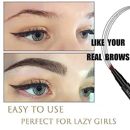 Eyebrow Pen, Eyebrow Pencil For Eye Makeup,4-Tip Microblade Brow Pen, Long Lasting, Waterproof and Professional Eyebrow Pencil, Creates Natural Looking Eyebrows Make-Up(2pcs light brown)