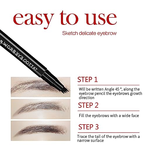 Eyebrow Pen, Eyebrow Pencil For Eye Makeup,4-Tip Microblade Brow Pen, Long Lasting, Waterproof and Professional Eyebrow Pencil, Creates Natural Looking Eyebrows Make-Up(2pcs light brown)