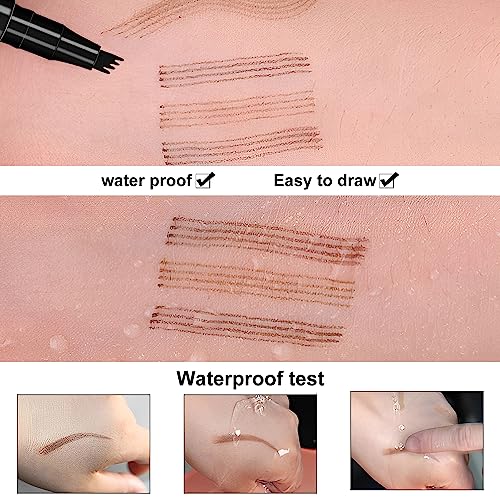 Eyebrow Pen, Eyebrow Pencil For Eye Makeup,4-Tip Microblade Brow Pen, Long Lasting, Waterproof and Professional Eyebrow Pencil, Creates Natural Looking Eyebrows Make-Up(2pcs light brown)