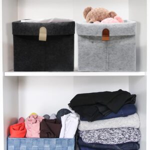 WisePoint Felt Storage Basket, Folded Closet Storage Bins Large Capacity Cube Storage Bin with Hanger, Multifuctional Storage Bins for Shelves, Clothing, Books, Shoes (dark gray)