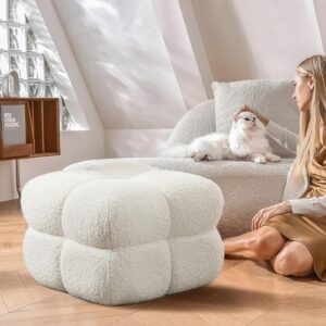 ONEVOG Couch Sherpa Pouf Chair 23.6" W Floor Pouf, White Fuzzy Square Ottoman, Funky Dressing Seat for Dressing Room, Living Room Extra Seating, Tufted Coffee Table Home Decor