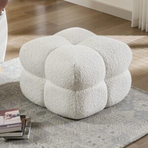 ONEVOG Couch Sherpa Pouf Chair 23.6" W Floor Pouf, White Fuzzy Square Ottoman, Funky Dressing Seat for Dressing Room, Living Room Extra Seating, Tufted Coffee Table Home Decor