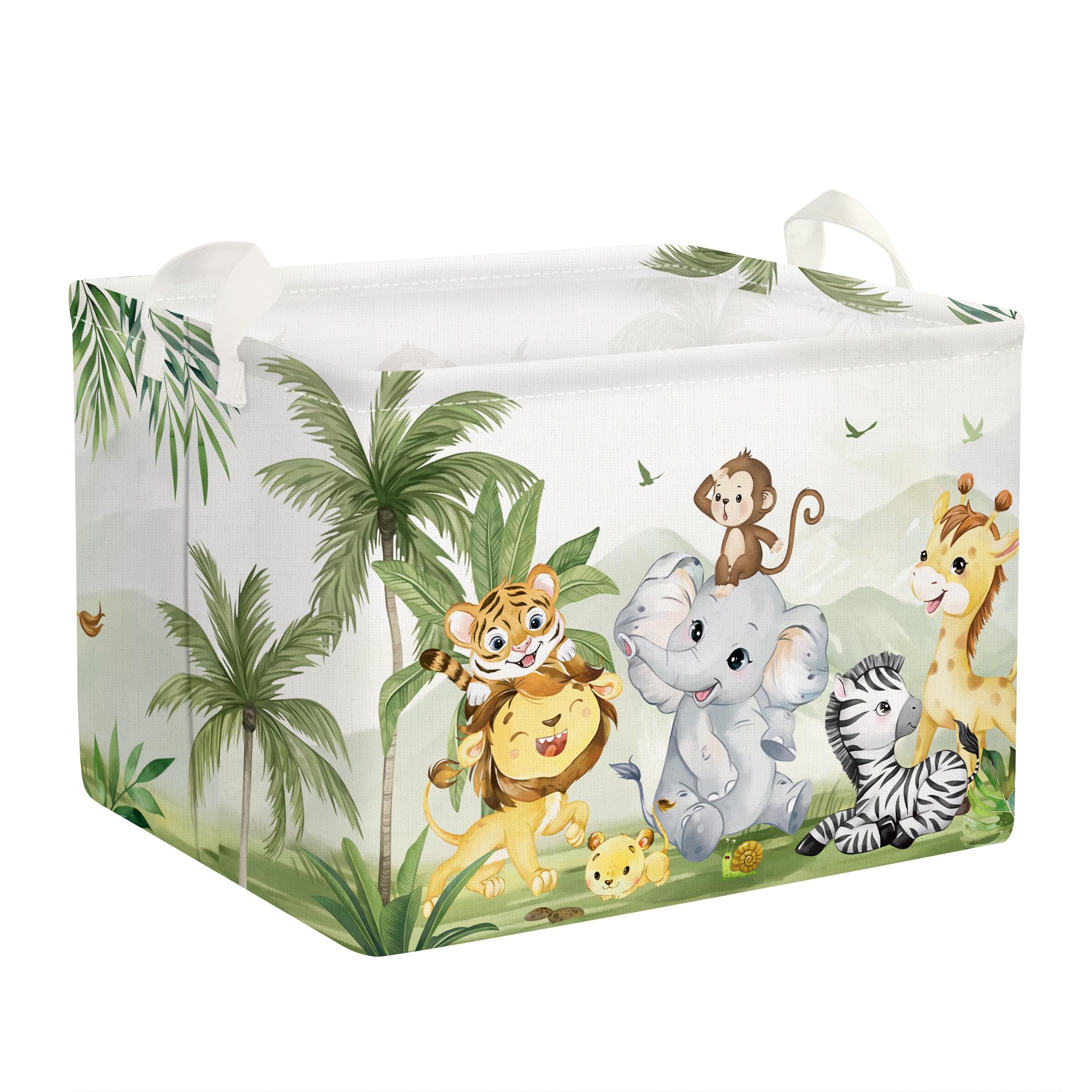 Clastyle Rectangular Safaci Animals Storage Baskets Tropical Rainforest Elephant Giraffe White Shelf Basket Clothes Books Toys Storage Bin for Bedroom Kindergarten