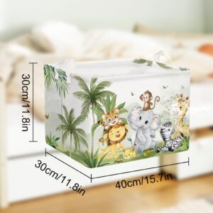 Clastyle Rectangular Safaci Animals Storage Baskets Tropical Rainforest Elephant Giraffe White Shelf Basket Clothes Books Toys Storage Bin for Bedroom Kindergarten