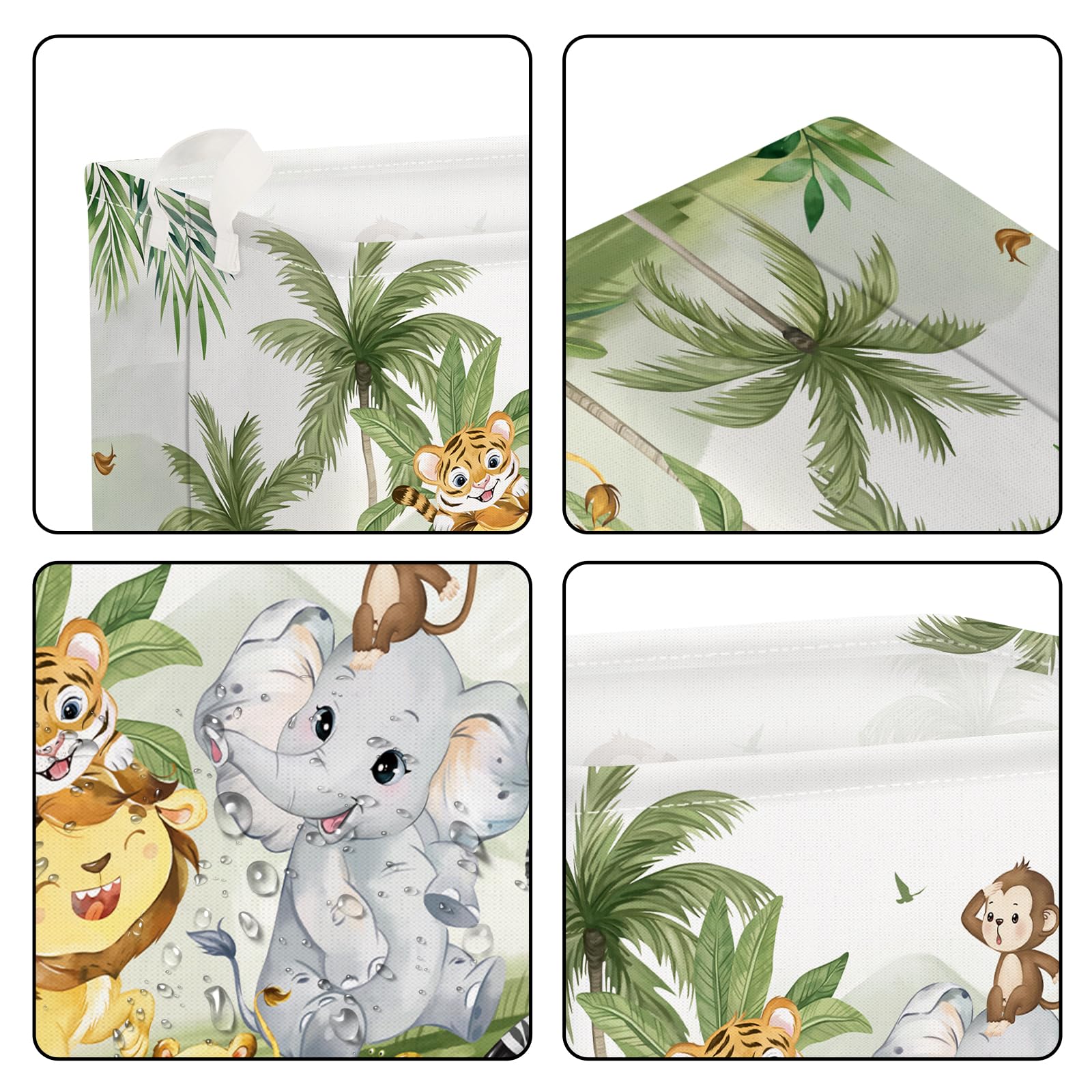 Clastyle Rectangular Safaci Animals Storage Baskets Tropical Rainforest Elephant Giraffe White Shelf Basket Clothes Books Toys Storage Bin for Bedroom Kindergarten