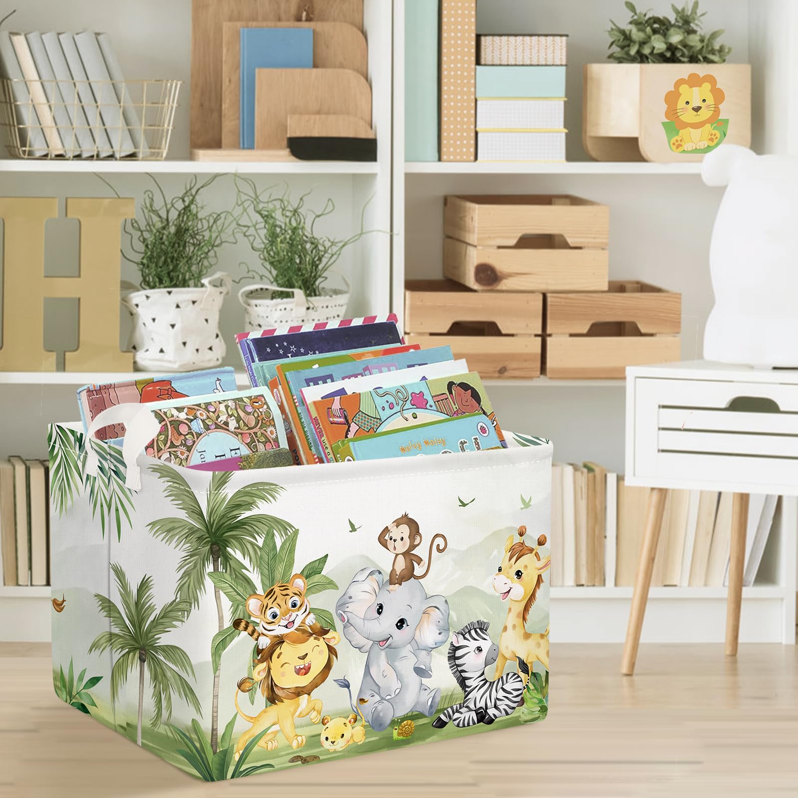 Clastyle Rectangular Safaci Animals Storage Baskets Tropical Rainforest Elephant Giraffe White Shelf Basket Clothes Books Toys Storage Bin for Bedroom Kindergarten