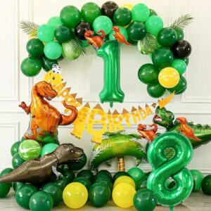 40 Inch Green Number 2 & 2 Pcs Mini Dinosaur Balloon for Boys Birthday Party Decorations, 2nd Birthday Dinosaur Party Supplies, Green Jungle Dinosaur Theme Birthday Party Balloons Decorations