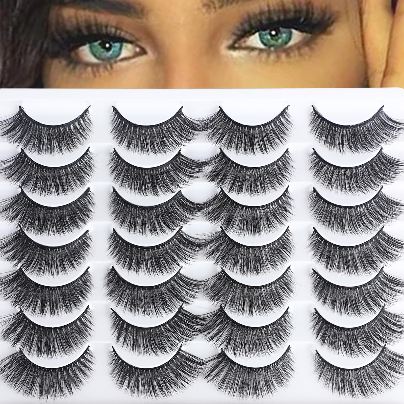 14 Pairs False Eyelashes, CHUN&CHENG 3D Upgraded Wispy Mink Lashes Pack Natural Look Luxury 16mm Cat Eye Lashes